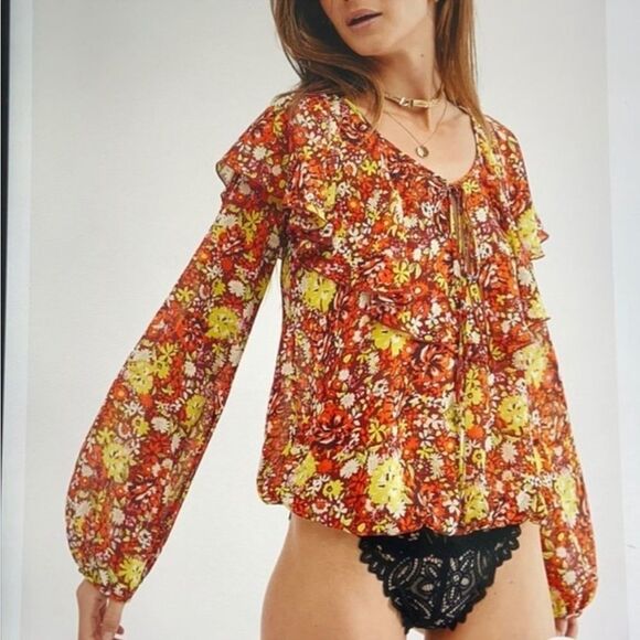 Free People Say It To Me Bodysuit In Red Siena - Picture 2 of 5